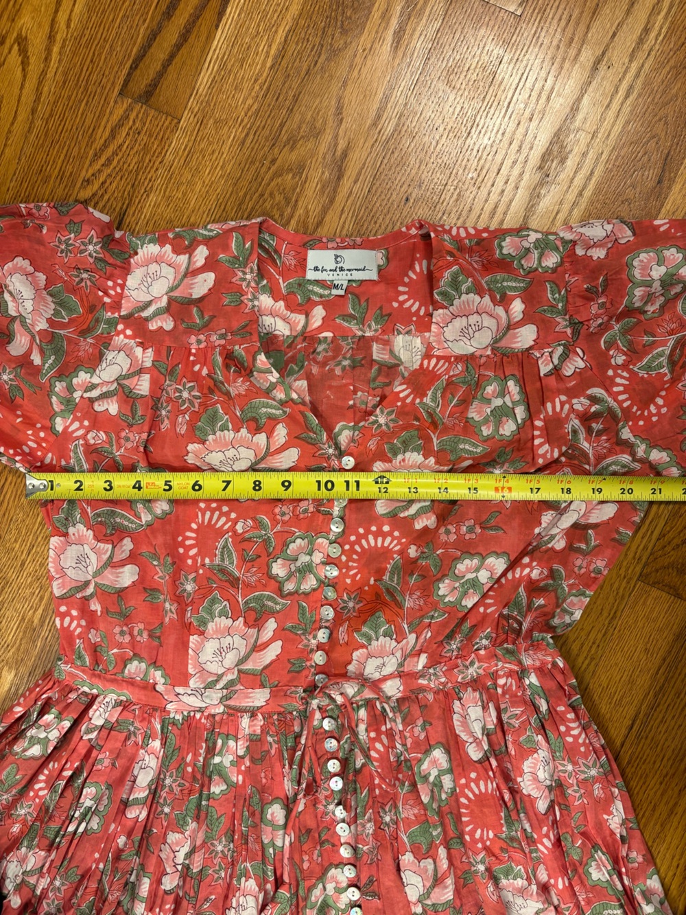 The Fox &the Mermaid Venice Floral Boho Midi Dress coral cotton peasant prairie - Picture 13 of 13